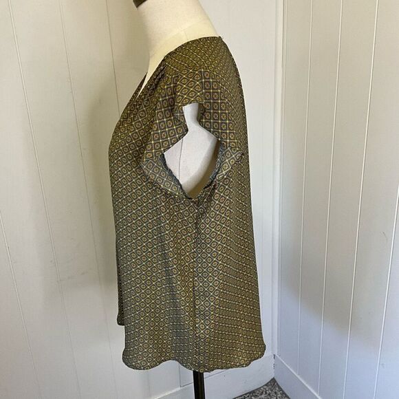 Carolina Belle Montreal Women’s Medium Yellow Blue Short Sleeve Blouse Top - Picture 8 of 13